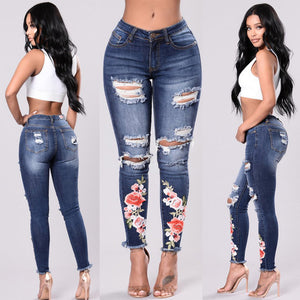 Womens Ripped Jeans With Embroidery - UnequelyUs