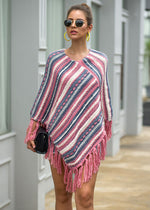 Ladies V-neck Striped Knitted Pullover - UnequelyUs