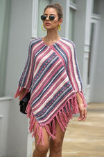 Ladies V-neck Striped Knitted Pullover - UnequelyUs