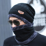 Mens Fleece Wool Hat and Neck Warmer Set
